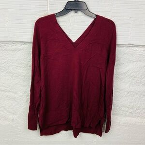 Lark & Ro Deep Red burgundy V neck Knit sweater Top size large